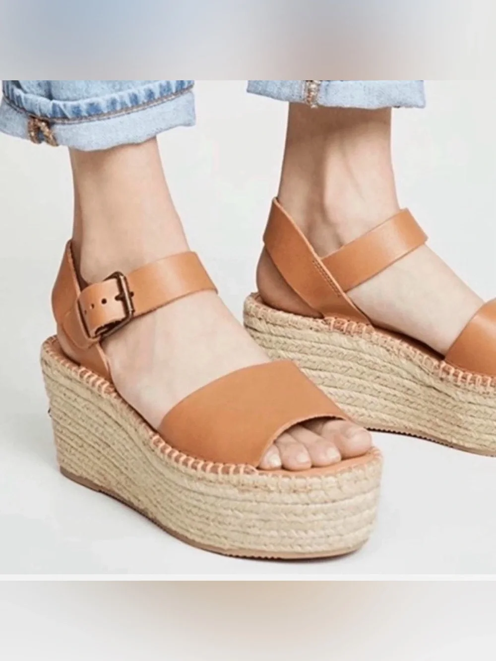 Soludos Minorca Leather Nude Tan Espadrille Platform Sandal 8 NEW